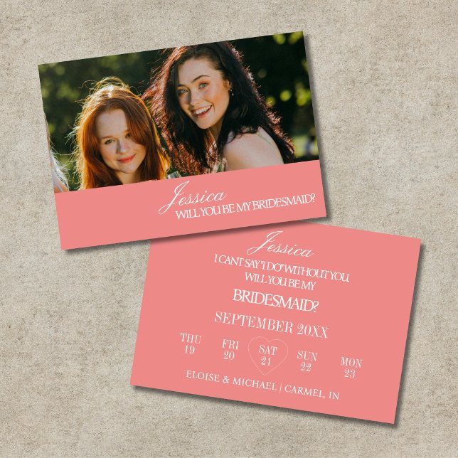 Carte de Proposition Demoiselle d'Honneur Rose Cor (Coral Pink Will You Be My Bridesmaid Proposal Card)
