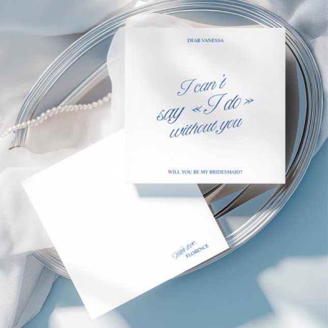 Carte de Proposition Élégante Bleue et Blanche pou (Elegant Blue & White Bridesmaid Proposal Card)