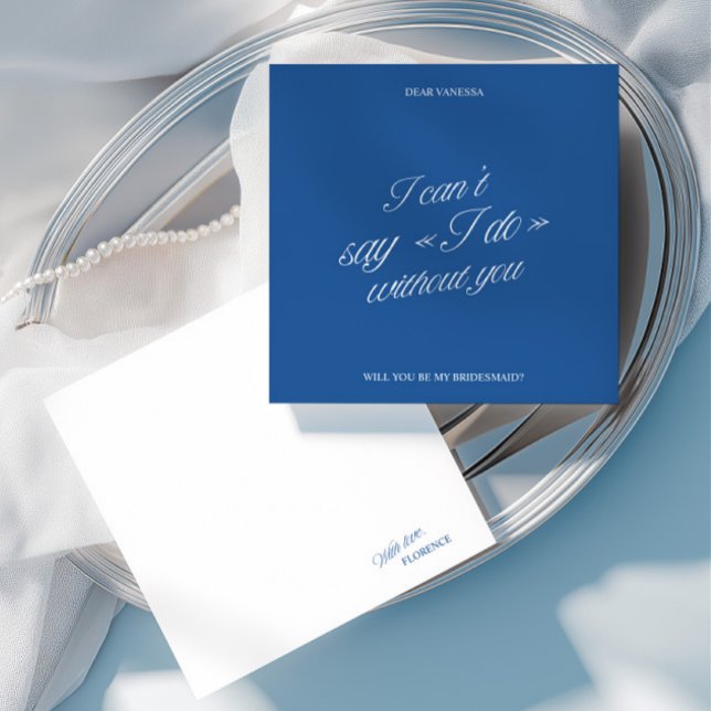Carte de Proposition Élégante Bleue et Blanche pou (Elegant Blue & White Bridesmaid Proposal Card)