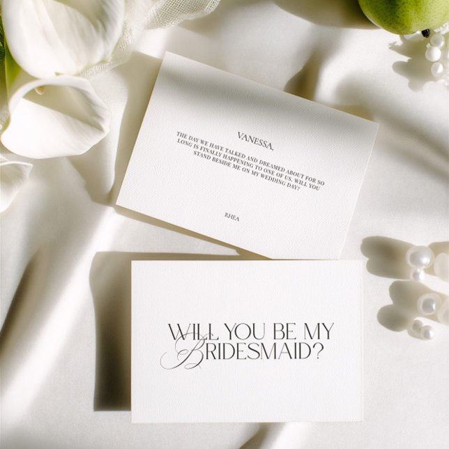 Carte de Proposition Élégante et Moderne pour Demo (Elegant Modern White Bridesmaid Proposal Card)