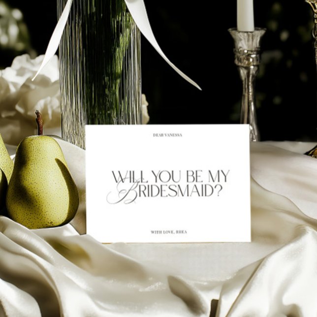 Carte de Proposition Élégante Moderne Blanche pour (Modern Elegant White Bridesmaid Proposal Card)