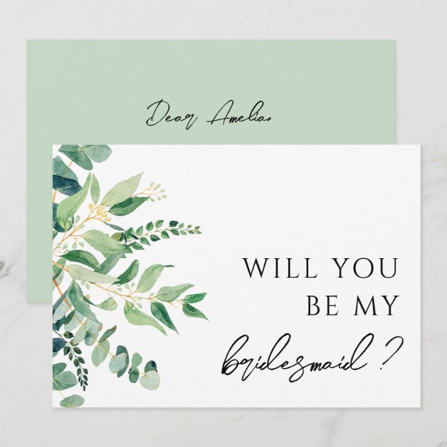 Carte de proposition Eucalyptus Green Bridesmaid (Devant / Derrière)