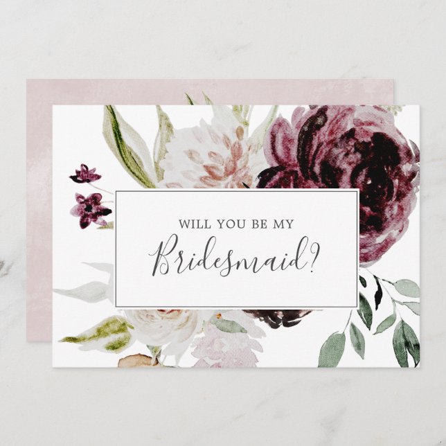 Carte de proposition Floral Romance Bridesmaid (Devant / Derrière)