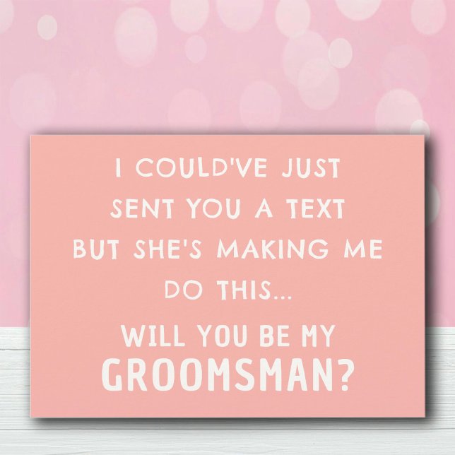 Carte de proposition Groomsman amusant | Cartes Pa (Funny Groomsman Proposal Card | Pastel Peach Cards)