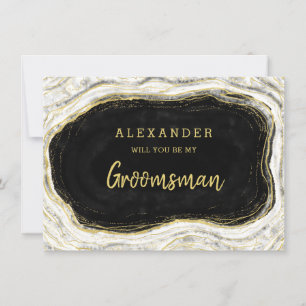Carte de proposition Groomsman Black White & Gold