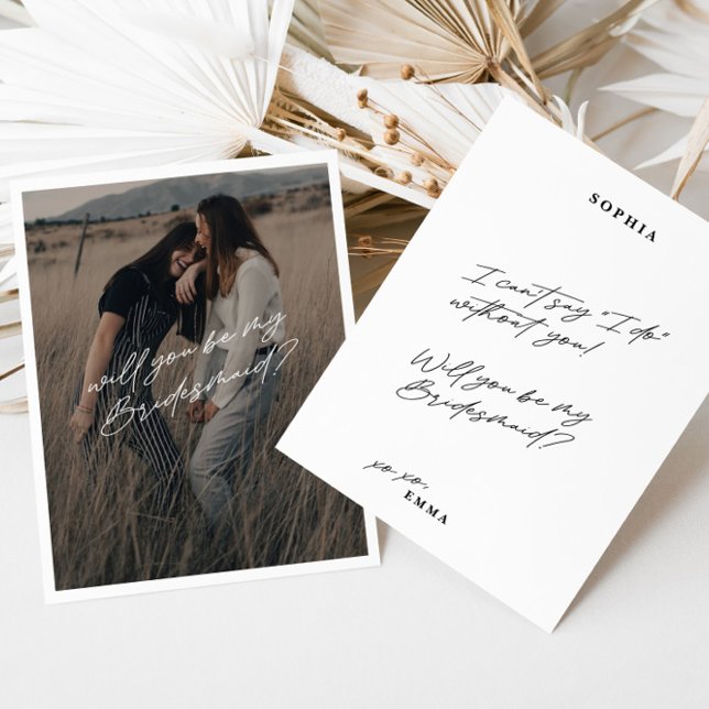 Carte de proposition minimaliste simple photo (Minimalist Simple Photo Bridesmaid Proposal Card)