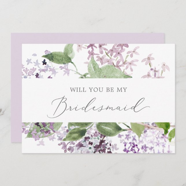 Carte de proposition Rustique Lilac Bridesmaid (Devant / Derrière)