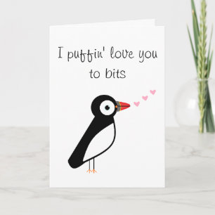 Carte de puffin de la Saint-Valentin mignonne et r