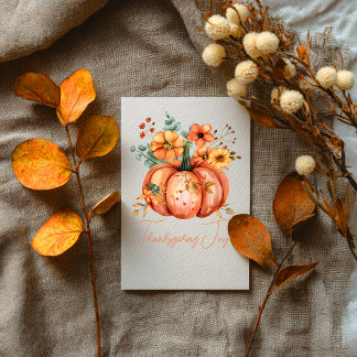 Carte de pumpkin florale de joie de Thanksgiving