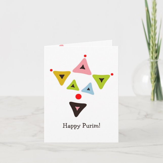 Carte de Purim de clown de Hamantaschen (Devant)