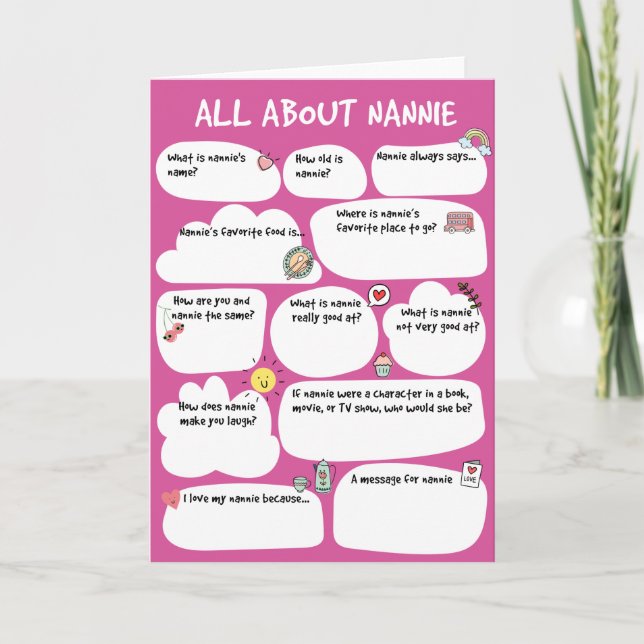 Carte de questionnaire de NANNIE Grand-mère pour l (Devant)