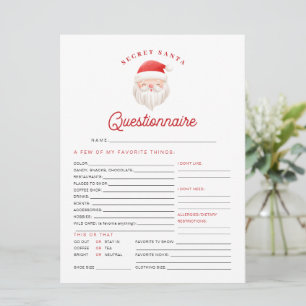 Carte de questionnaire Secret Santa de Noël KRIS