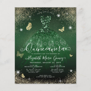 Carte de Quinceanera émeraude verte au budget