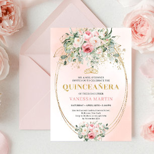 Carte de Quinceañera en rose gold et rose pâle rom