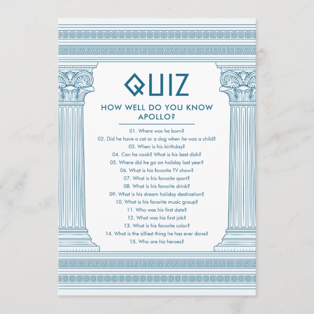 Carte de Quiz de Soirée Grecque (Devant)