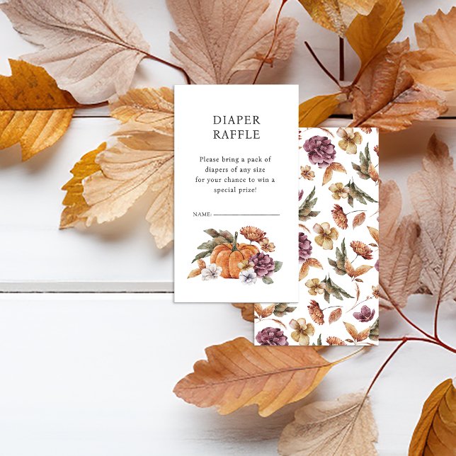 Carte de rabat citrouille (Fall Diaper Raffle Enclosure Card for Baby Shower Bridal Shower Pumpkins Watercolor Floral)