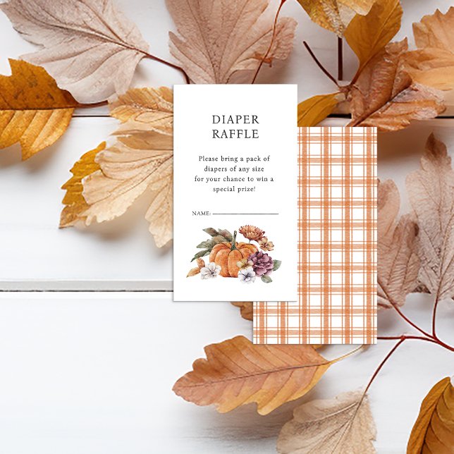 Carte de rabat Citrouille d'automne (Fall Diaper Raffle Enclosure Card for Baby Shower Bridal Shower Pumpkins Orange and White Pattern)