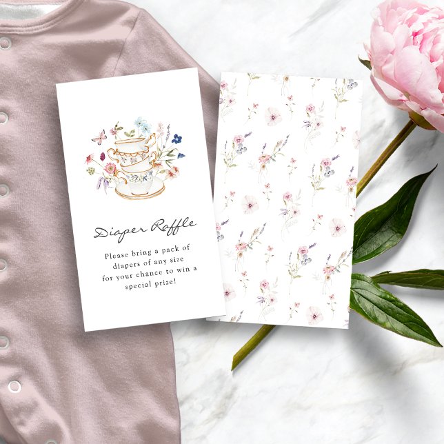 Carte de rabat fleur sauvage (Wildflower Tea Party Baby Shower Diaper Raffle Enclosure Card by Painted Paperie
)