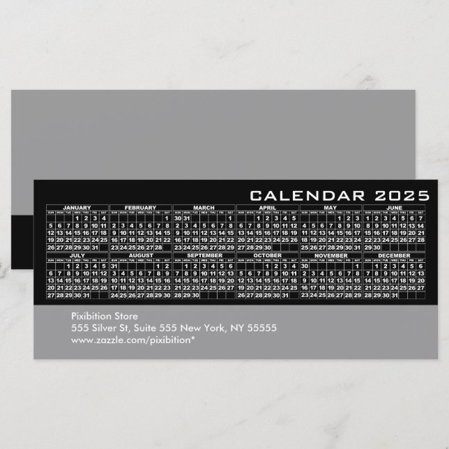 Carte de rack 2025 Calendrier pour entreprise Noir (Devant / Derrière)