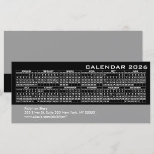 Carte de rack d'affaires 2026 Calendrier noir