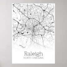Carte de Raleigh - Caroline du Nord - Poster de ca