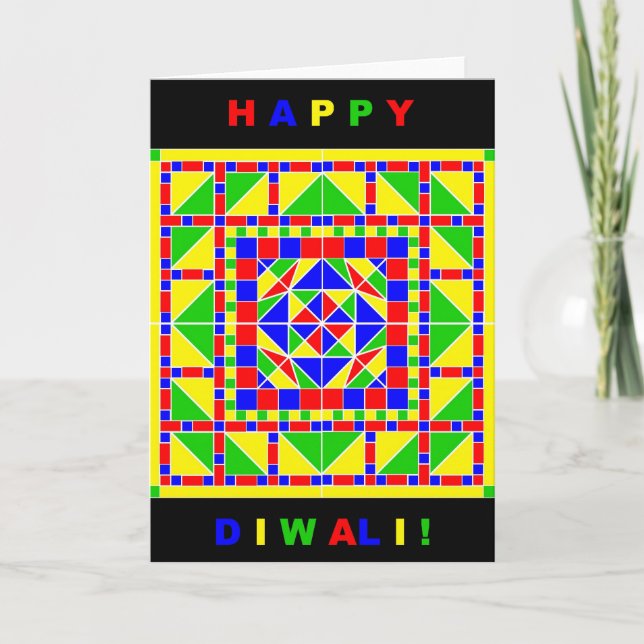 Carte de Rangoli Diwali de couleurs primaires (Devant)