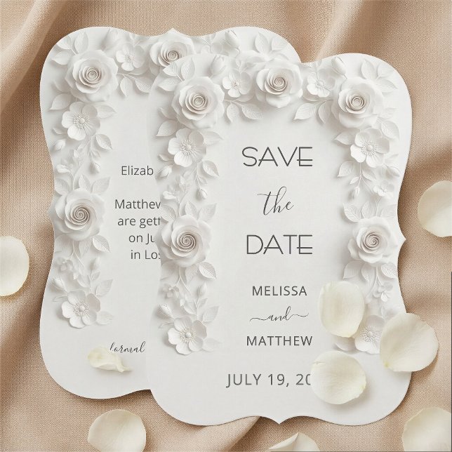 Carte de rappel 3D White Roses Save The Date (Créateur téléchargé)