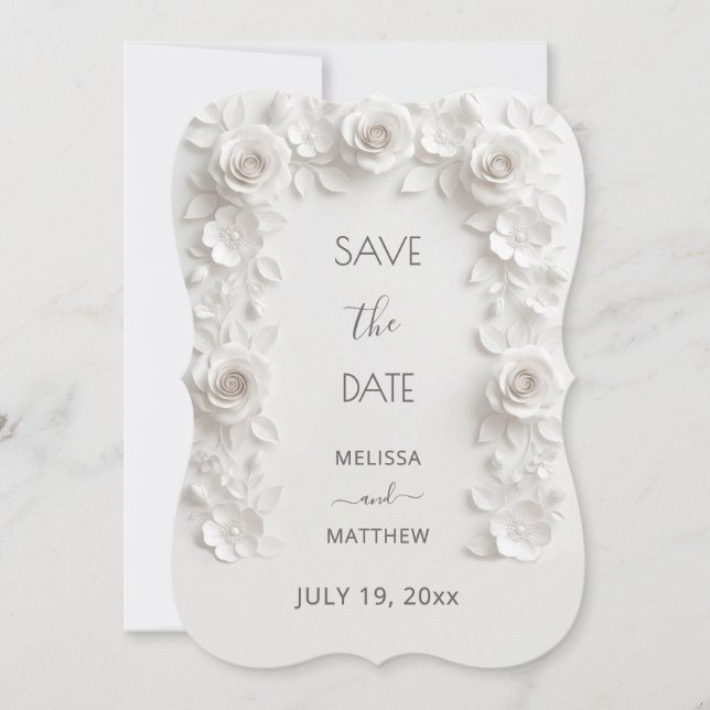 Carte de rappel 3D White Roses Save The Date (Devant)