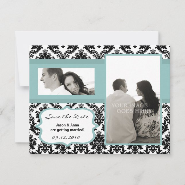 Carte de rappel 4x5 Black Damask Bleu (Devant)
