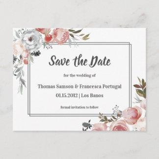 Carte de rappel à save the date aquarelle rose et 