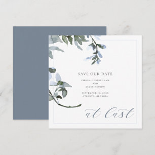 Carte de rappel "At Last Blue Floral Calligraphy"