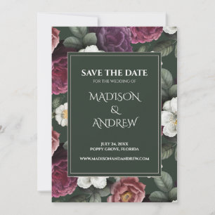 Carte de rappel de date avec pivoines bordeaux et
