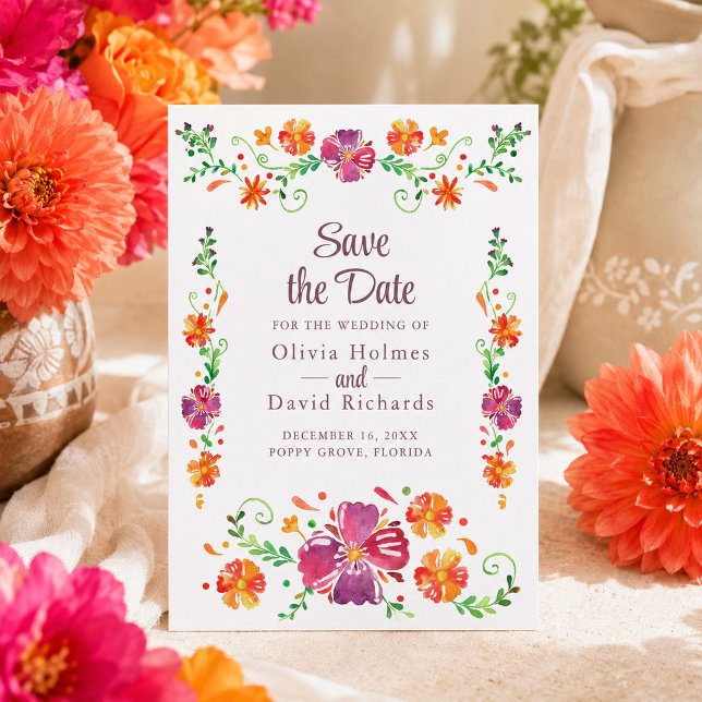Carte de rappel de date de fête florale mexicaine  (Colorful Mexican Floral Fiesta Save the Date Card)