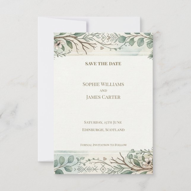 Carte de rappel de date de mariage à bordure botan (Devant)
