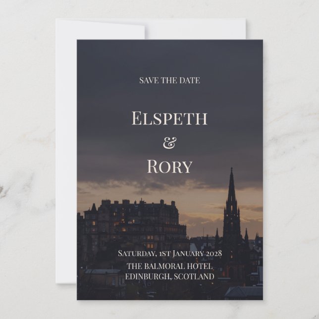 Carte de rappel de date de mariage à Édimbourg sou (Devant)
