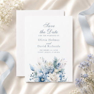 Carte de rappel de date de mariage à fleurs bleu p