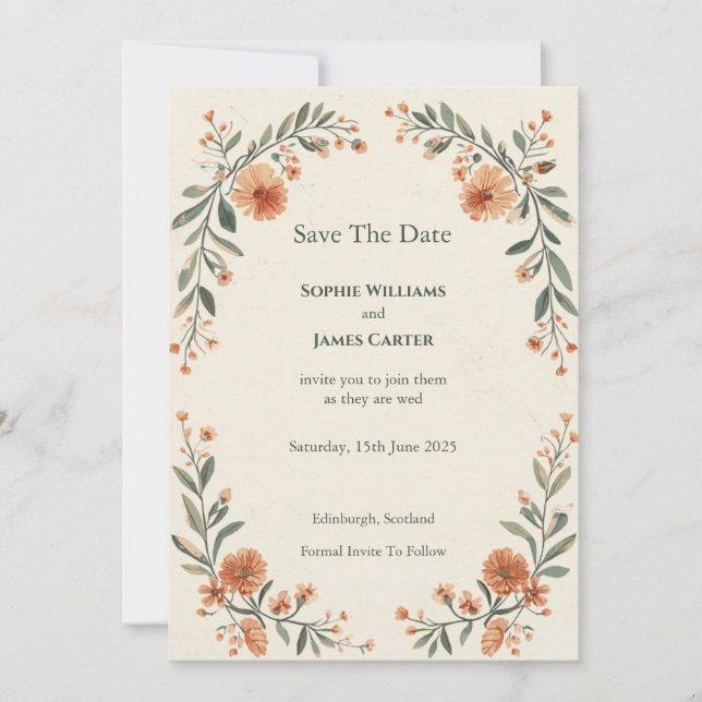 Carte de rappel de date de mariage à l'arche flora (Devant)