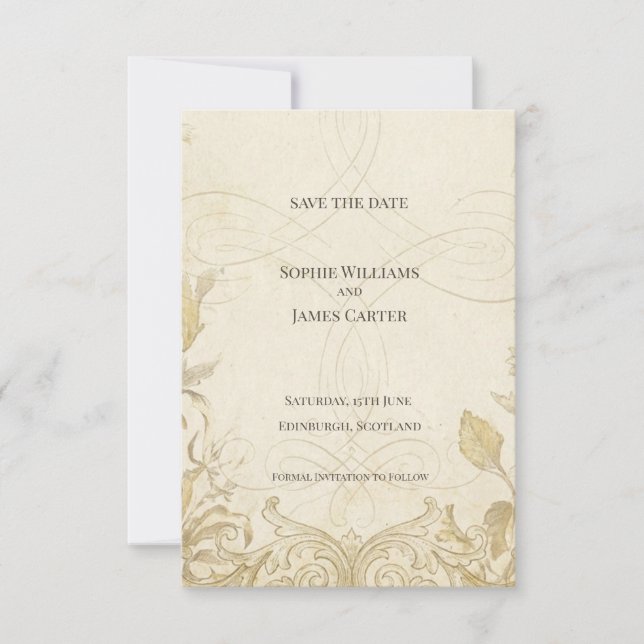Carte de rappel de date de mariage à motif botaniq (Devant)