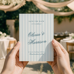 Carte de rappel de date de mariage à rayures bleue