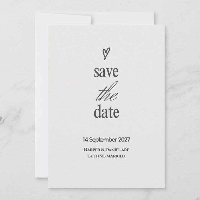 Carte de rappel de date de mariage à script cœur m (Devant)