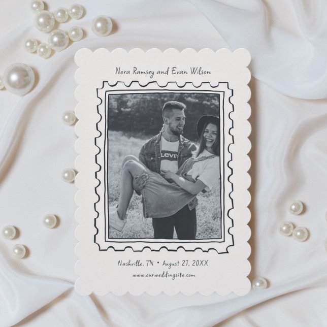 Carte de rappel de date de mariage à timbre-poste  (Créateur téléchargé)