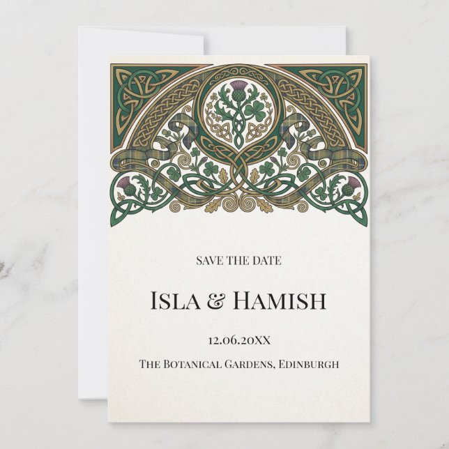 Carte de rappel de date de mariage au chardon celt (Devant)