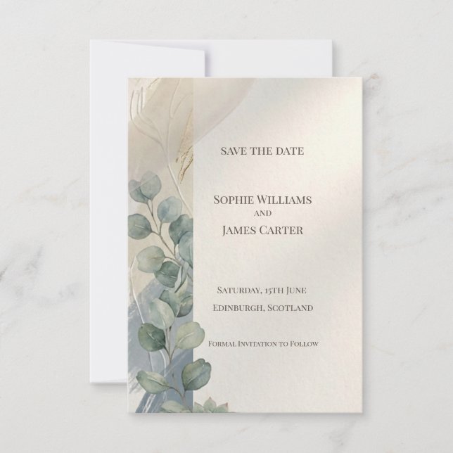 Carte de rappel de date de mariage au eucalyptus g (Devant)