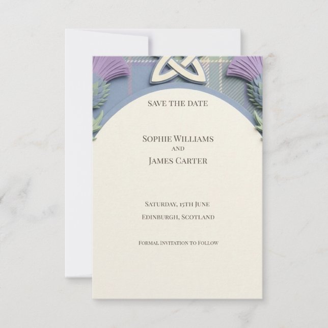 Carte de rappel de date de mariage au tartan celti (Devant)