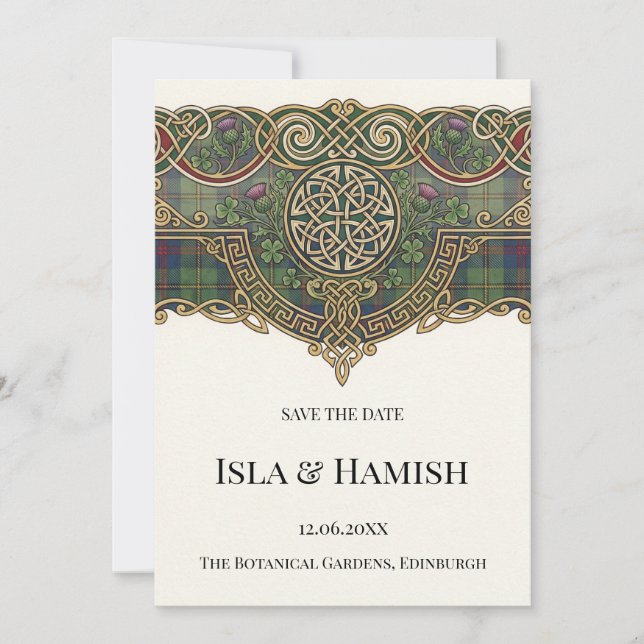 Carte de rappel de date de mariage au tartan celti (Devant)