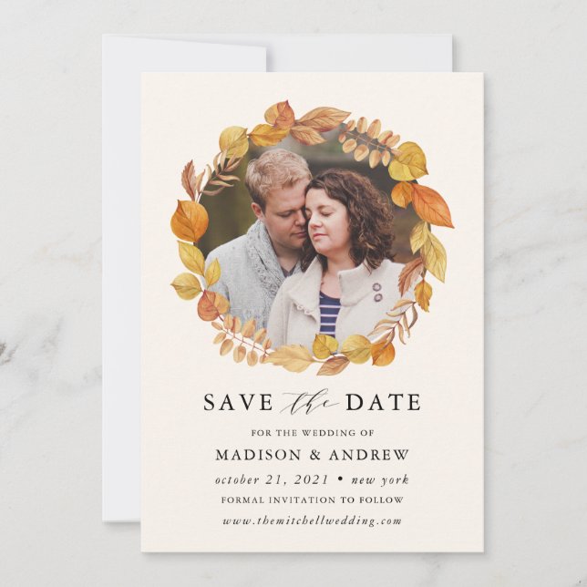 Carte de rappel de date de mariage Automne | Photo (Devant)