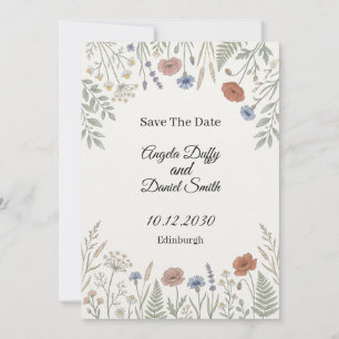 Carte de rappel de date de mariage aux fleurs sauv