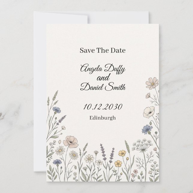 Carte de rappel de date de mariage aux fleurs sauv (Devant)