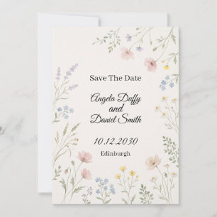 Carte de rappel de date de mariage aux fleurs sauv