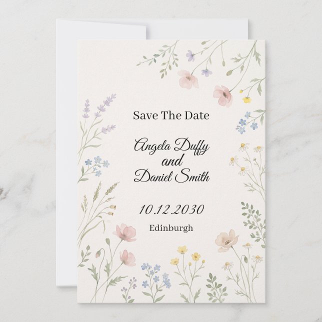 Carte de rappel de date de mariage aux fleurs sauv (Devant)